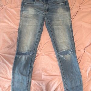 Women's Blue Distressed Jeans- American Eagle